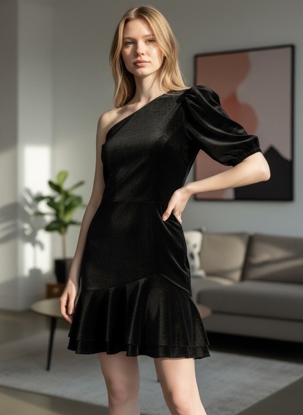 DO+BE Black Velvet Dress NWT One Shoulder Y2K It Girl Med Layered Cocktail Party